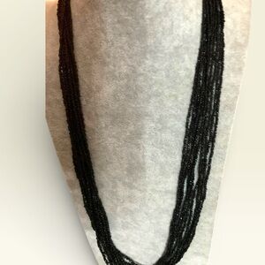 Vintage Ebony Multi Strand Glass Seed Bead Drape Necklace
